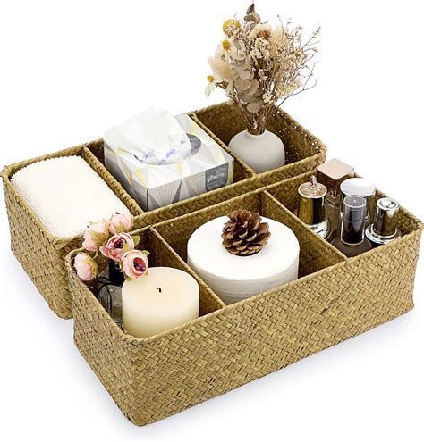 Amazon Sumnacon Pcs Bathroom Organize Baskets Seagrass Toilet