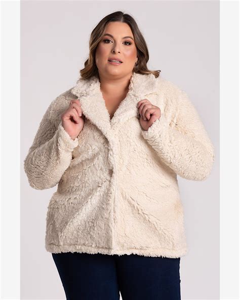 Riachuelo Casaco Feminino Plus Size De Pelo Teddy Sherpa Serena