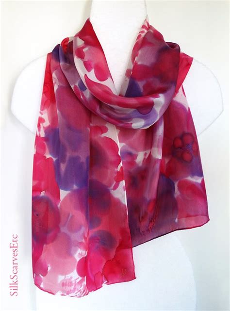 Silk Scarf Handpainted Red Purple Abstract Silk Scarf Red Etsy