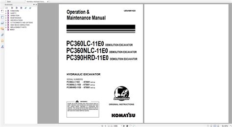 Komatsu Hydraulic Excavator PC360LC 11E0 PC360NLC 11E0 PC390HRD 11E0