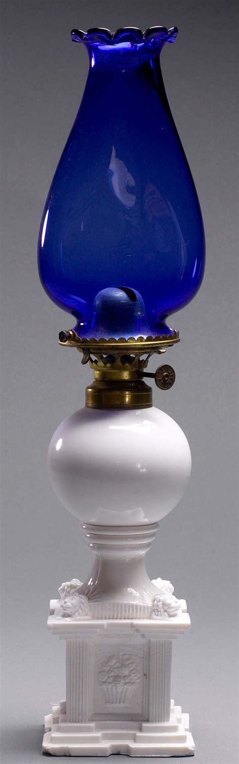 Whale Oil Lamp New England Glass Free Blown Milk Glass Cobalt Oil Lamps Art Glass Lamp