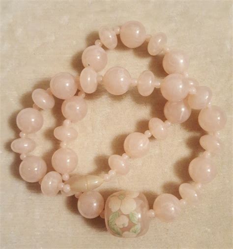 Pink Lucite Beads Painted Floral Bead Graduated Fun Gem