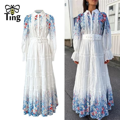 Tingfly Runway Design Fashion High Quality Lace Patchwork Floral A Line