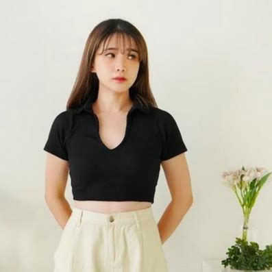 Jual Crop Top Knit Baju Atasan Wanita Kaos Croptop V Neck 076 Shopee