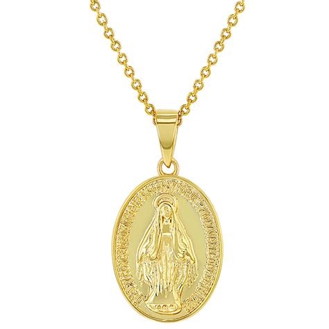 18k Gold Plated Little Oval Miraculous Virgin Mary Medal Necklace