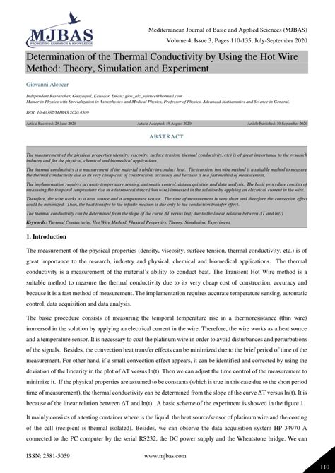 PDF Determination Of The Thermal Conductivity By Using The Hot Wire Method Theory Simulation