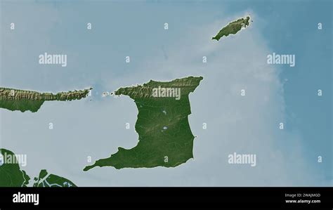 Trinidad and Tobago outlined on a Pale colored elevation map with lakes ...