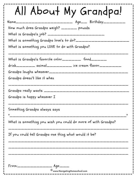 All About My Grandpa Questionnaire Fathers Day Poems Fathers Day