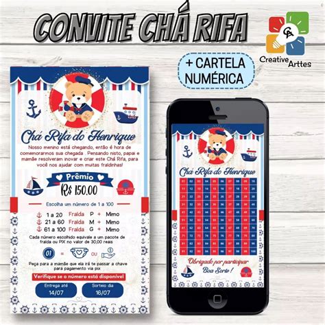 Convite Ch Rifa Ursinho Marinheiro Elo Produtos Especiais