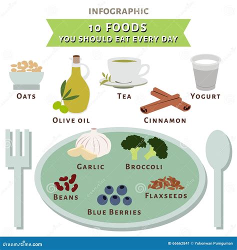 Ten Foods You Should Eat Every Day Infographic Vector Stock Vector