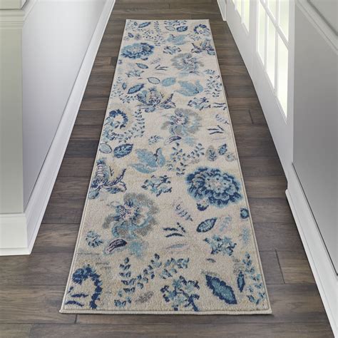 Nourison Tranquil Floral Ivory Light Blue 2 3 X 7 3 Area Rug 2x7