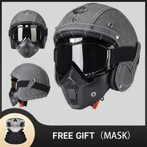 DOT-sertifikal-kask-motosiklet-kask-PU-deri-Retro-kask-motosiklet ...