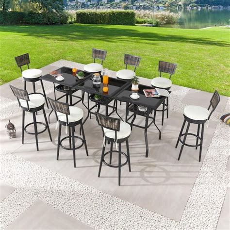 Patio Festival 11 Piece Wicker Bar Height Outdoor Dining Set With Beige Cushions Pf18265x3