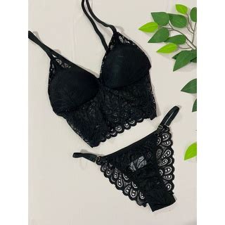 Conjunto Feminino Lingerie Rendado Bojo E Calcinha Regul Vel