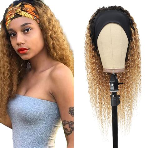 20 Inch Blonde Curly Headband Wigs Human Hair Blonde Ombre