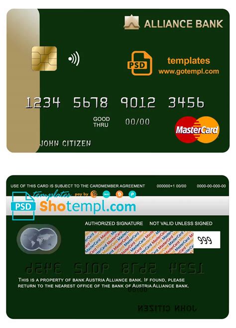 Austria Alliance Bank Mastercard Credit Card Template In Psd Format