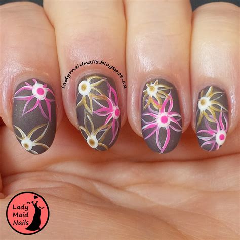 Lady Maid Nails: Matte Brown Floral Nail Art