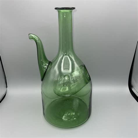 Vintage Large Hand Blown Green Glass Italian Wine Decanter With Ice