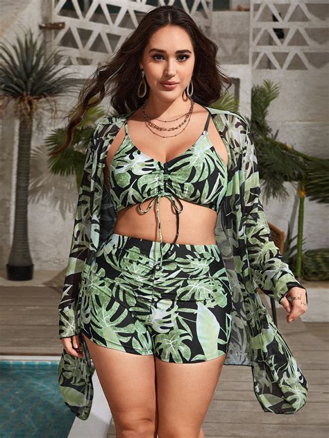 Shein Swim Vcay Ba Ador Bikini Con Estampado Tropical Con Cord N Con