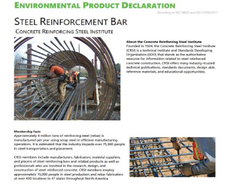 Concrete Reinforcing Steel Institute Revises Industry Wide Epd For Rebar Concrete Products