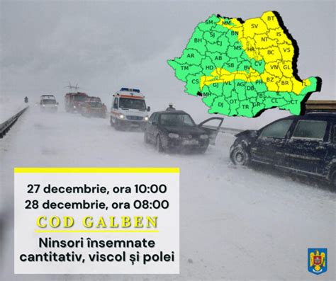 Avertizare COD GALBEN de ninsori însemnate cantitativ viscol și polei