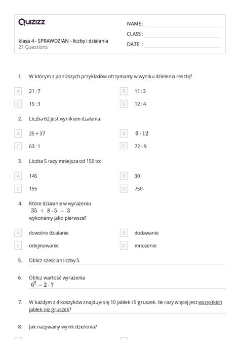 Ponad Zadania Tekstowe Na Dzielenie Arkuszy Roboczych Dla Klasa W