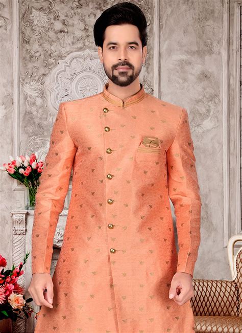 Buy Indian Ethnic Clothing Raksha Bandhan Peach Men Sherwanis