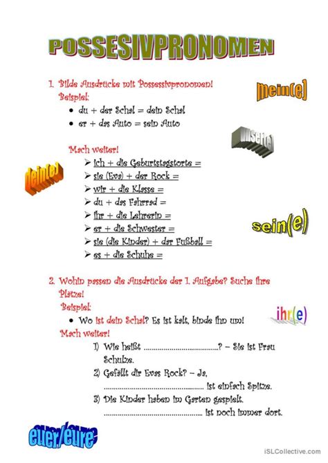 Possessivpronomen Deutsch Daf Arbeitsbl Tter Pdf Doc