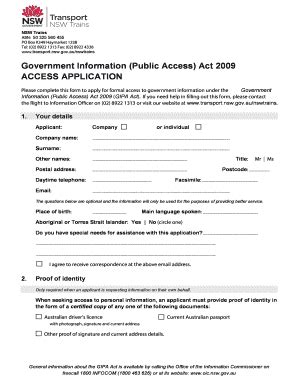 Fillable Online Transport Nsw Gov Access Application Form Transport