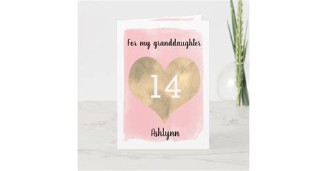 Gold and Pink Happy 14th Birthday Granddaughter Card | Zazzle