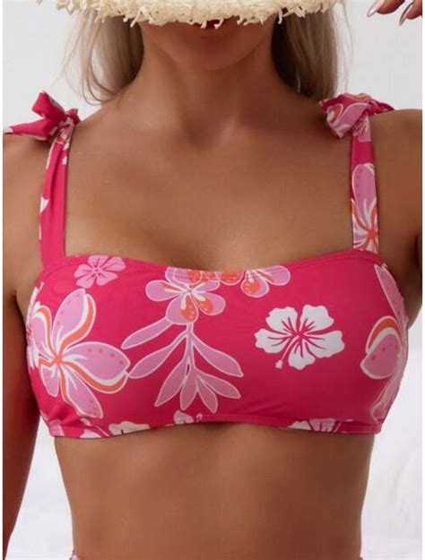 Buy Shein Floral Print Tie Shoulder Bikini Swimsuit Online Topofstyle