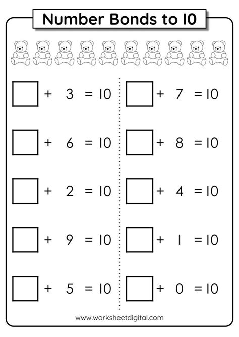 Number Bonds To Math Worksheets Numbers To Etsy Netherlands