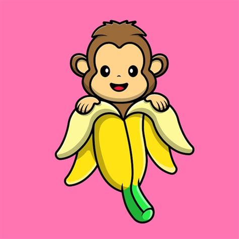 Macaco bonito na ilustração de ícones do vetor dos desenhos animados de