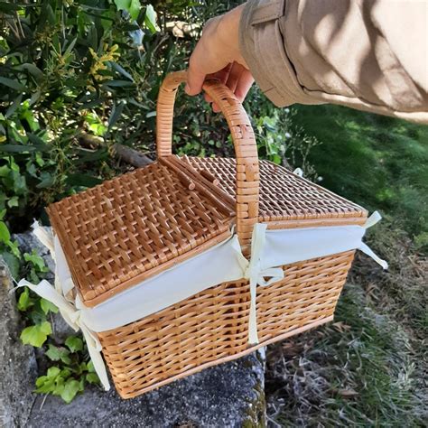 Picnic Basket With Lid Wicker Picnic Basket Camping Basket Etsy