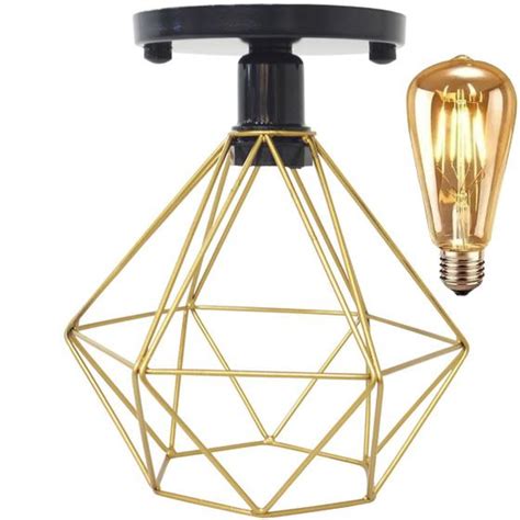 Lustre Teto Plafon Lâmpada Led Industrial Aramado Diamante Dourado