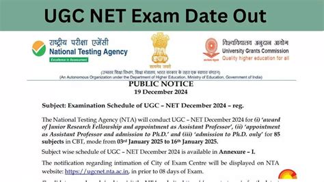 Ugc Net Exam Date Out Check December Cycle Subject Wise Dates