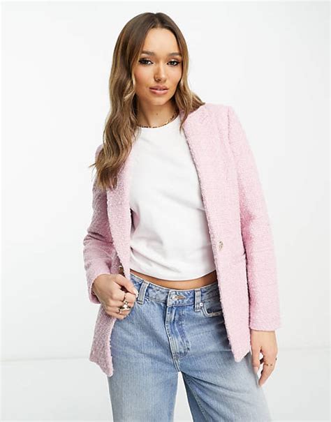 River Island Blazer En Bouclé Rose Clair Asos