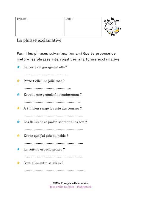 Cm2 Exercices Types Et Formes De Phrases Grammaire Cm2 Types De