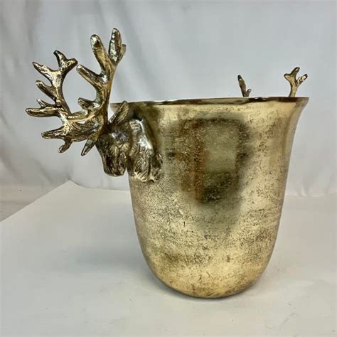 1980s Adirondack Burnish Metal Double Stag Head Champagne Ice Bucket | Chairish