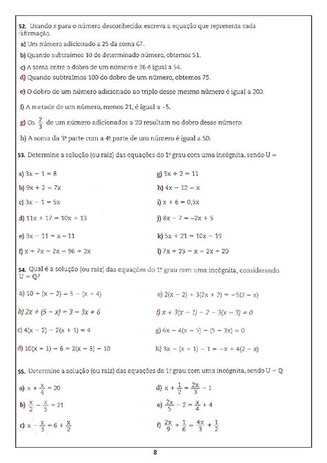 Atividades De Matematica 7 Ano Para Imprimir Com Gabarito