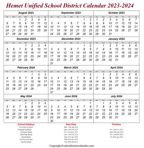 Hemet Unified School District Calendar 2023-2024 School District Calendars