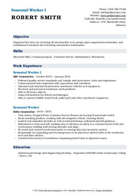 Seasonal Worker Resume Samples | QwikResume