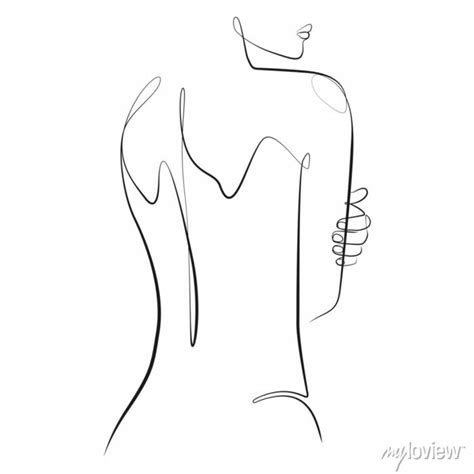 Naked Woman Standing Back One Line Art On White Isolated Background Posters For The Wall