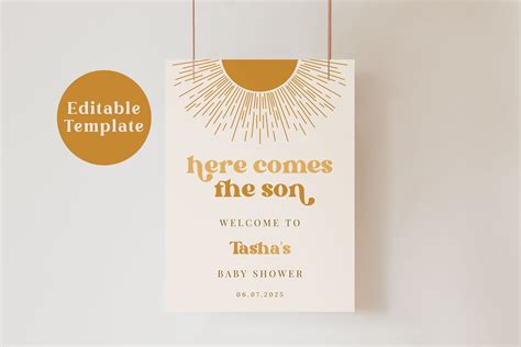 Here Comes The Son Welcome Sign Template Sun Baby Shower Etsy