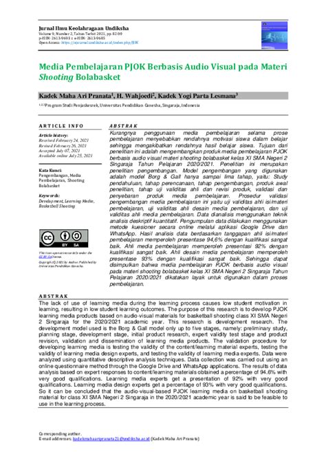 Pdf Media Pembelajaran Pjok Berbasis Audio Visual Pada Materi Shooting Bolabasket