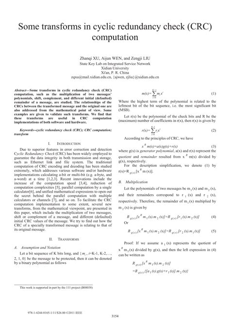 PDF Some Transforms In Cyclic Redundancy Check CRC Computation