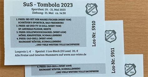 Tombola Bersicht Der Gewinner Sus Reiste