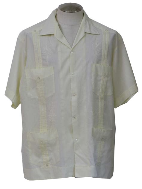 Maya Real Eighties Vintage Guayabera Shirt 80s Maya Real Mens Pale