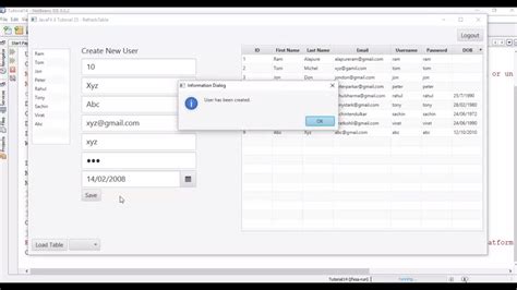 Javafx 8 Tutorial 25 Refresh Table On Adding New User To Database