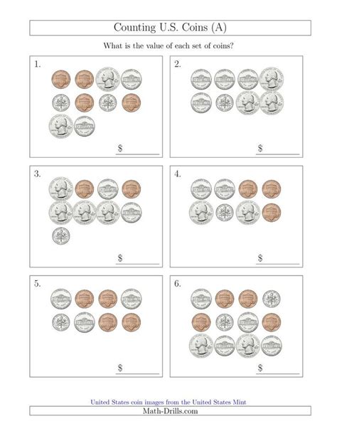 The Counting U S Coins A Math Worksheet From The Money Worksheets Page At Math